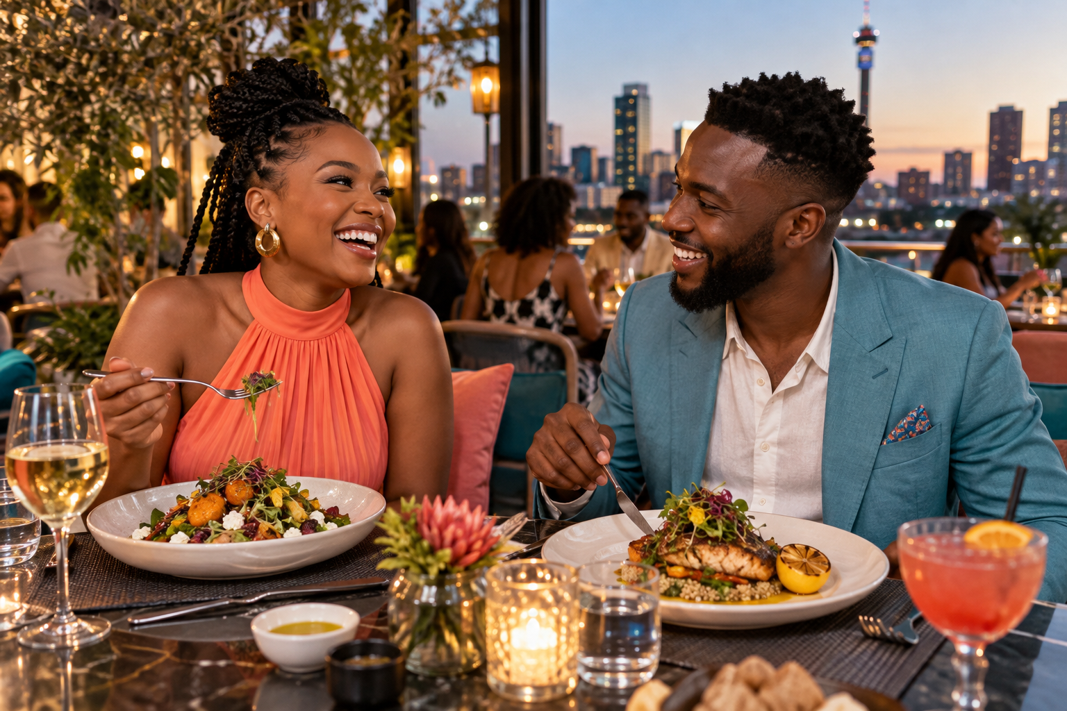 Friends enjoying a meal together at a restaurant